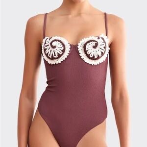 PatBO Brown and Cream One Piece Swimsuit large